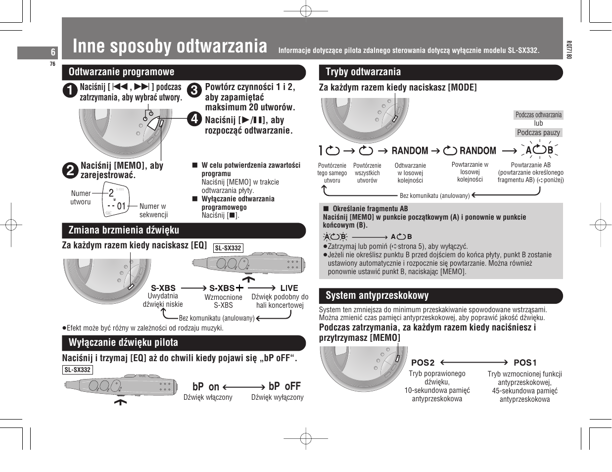 Inne sposoby odtwarzania, Bp on bp off | Panasonic SL SX 330 EG A User Manual | Page 76 / 88