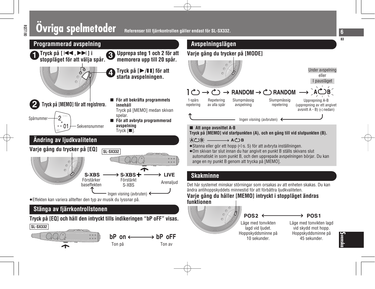 Övriga spelmetoder, Bp on bp off | Panasonic SL SX 330 EG A User Manual | Page 83 / 88