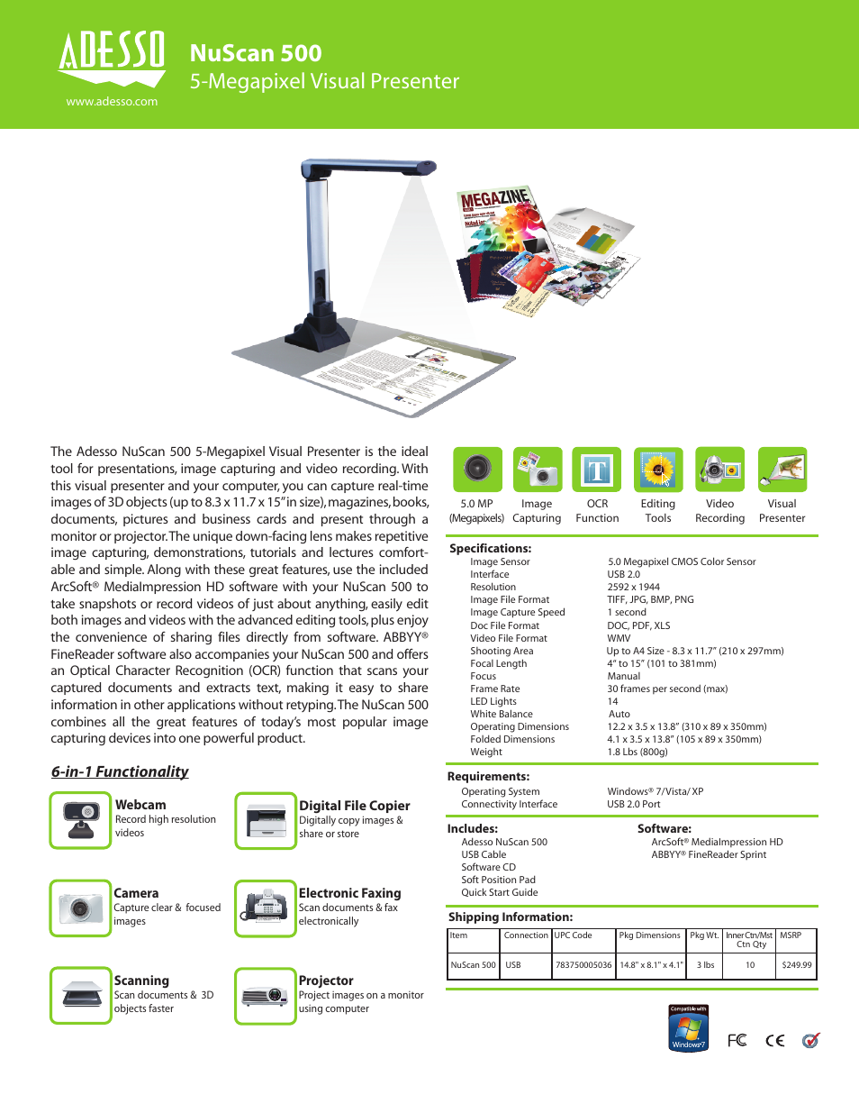 Adesso NuScan 500 User Manual | 2 pages