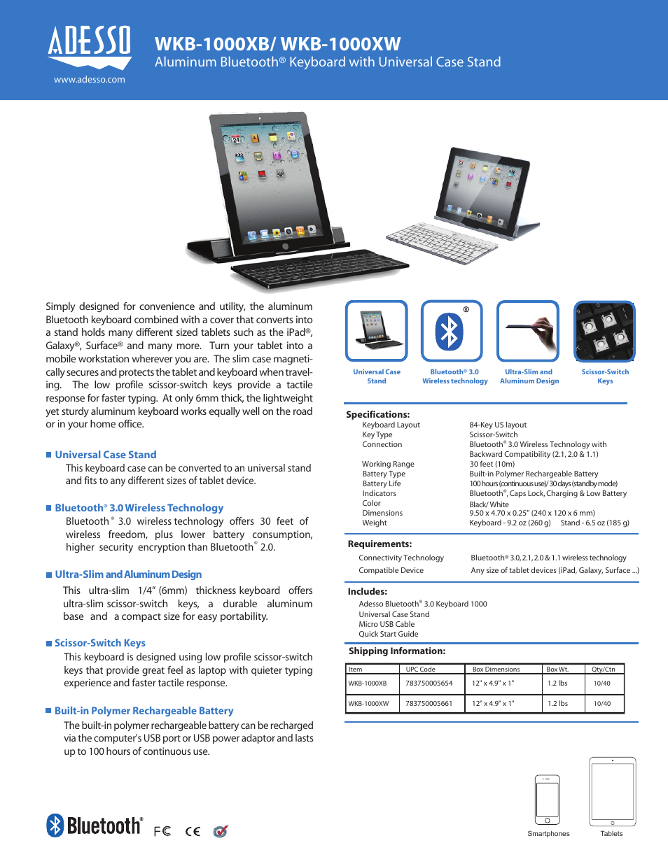 Adesso WKB-1000XW User Manual | 1 page