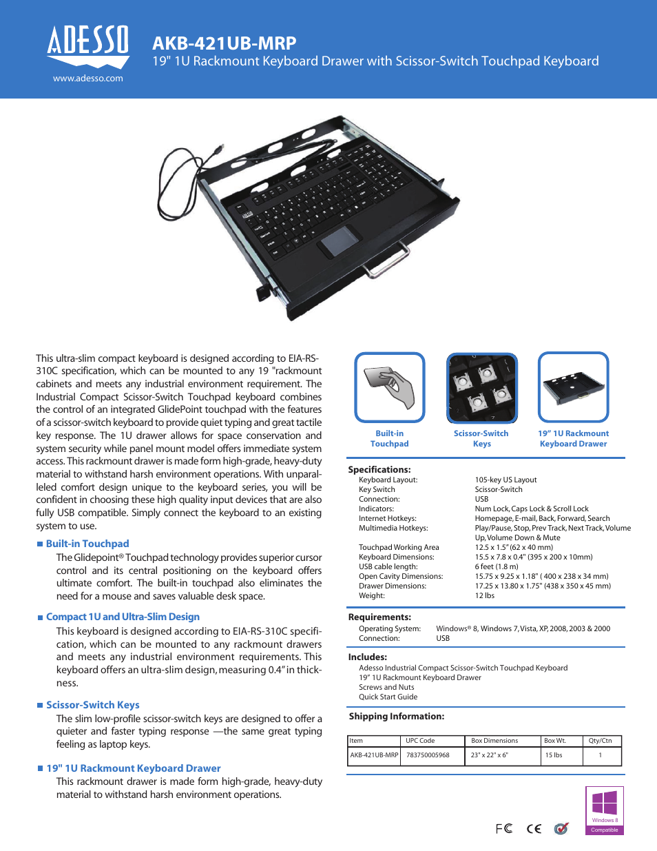 Adesso AKB-421UB-MRP User Manual | 1 page