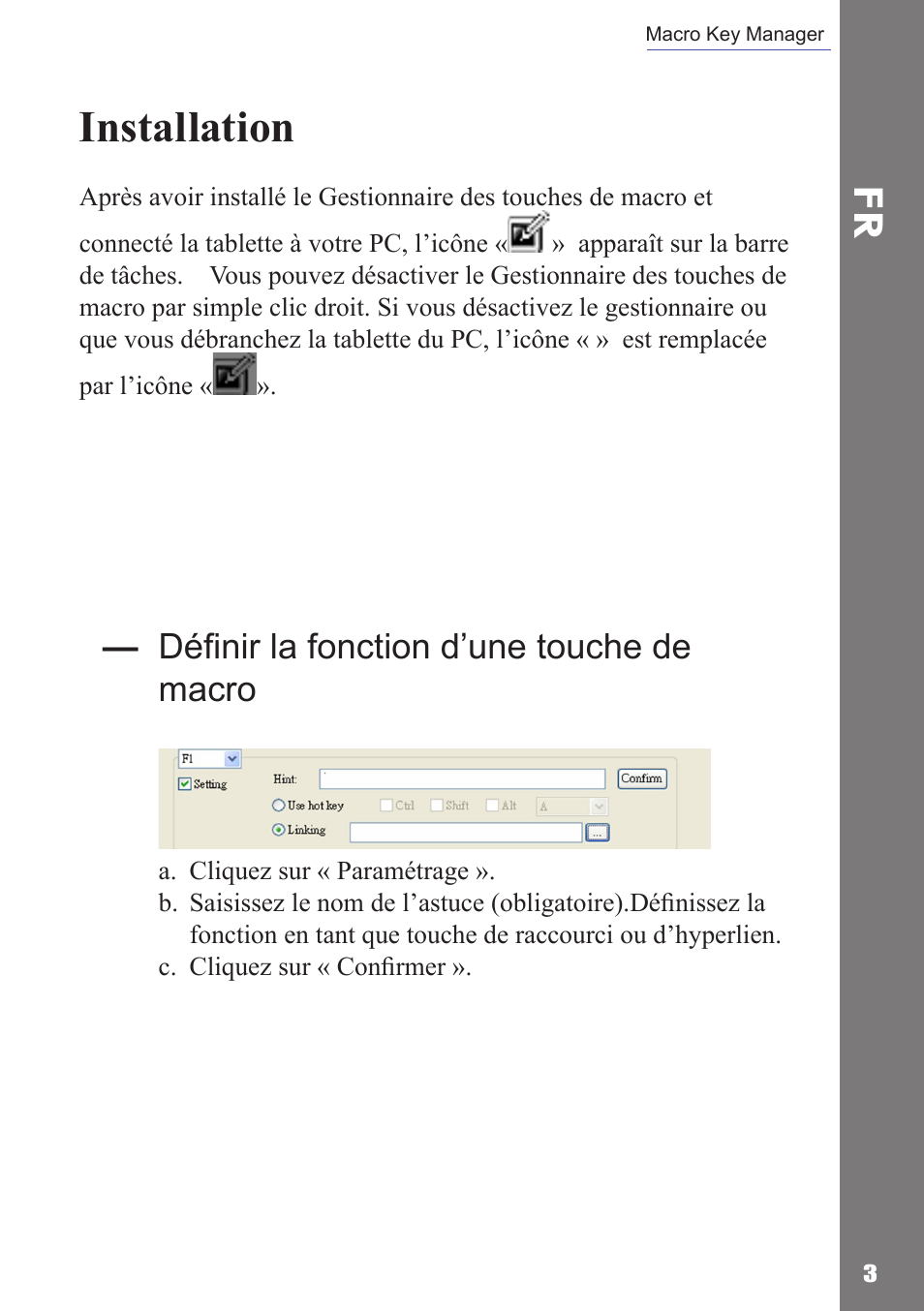 Installation, Définir la fonction d’une touche de macro | Adesso Cybertablet Z12 Users Manual User Manual | Page 29 / 38