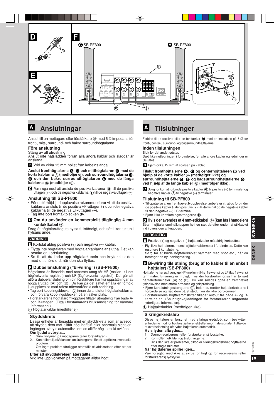 Anslutningar, Tilslutninger | Panasonic SB PS 800 A User Manual | Page 19 / 32