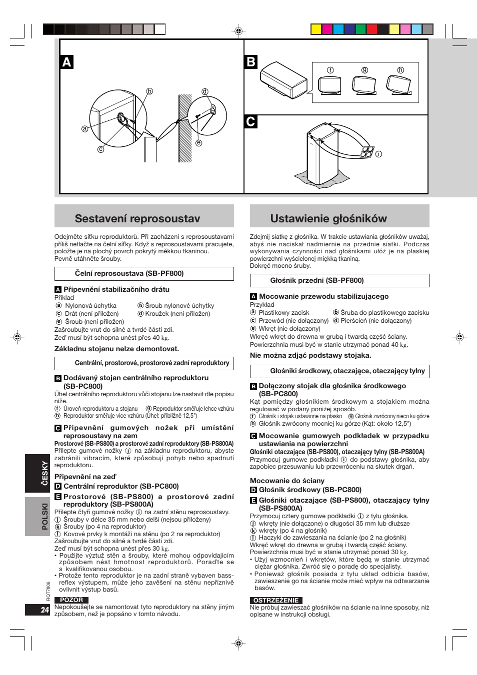 Sestavení reprosoustav, Ustawienie głośników | Panasonic SB PS 800 A User Manual | Page 24 / 32