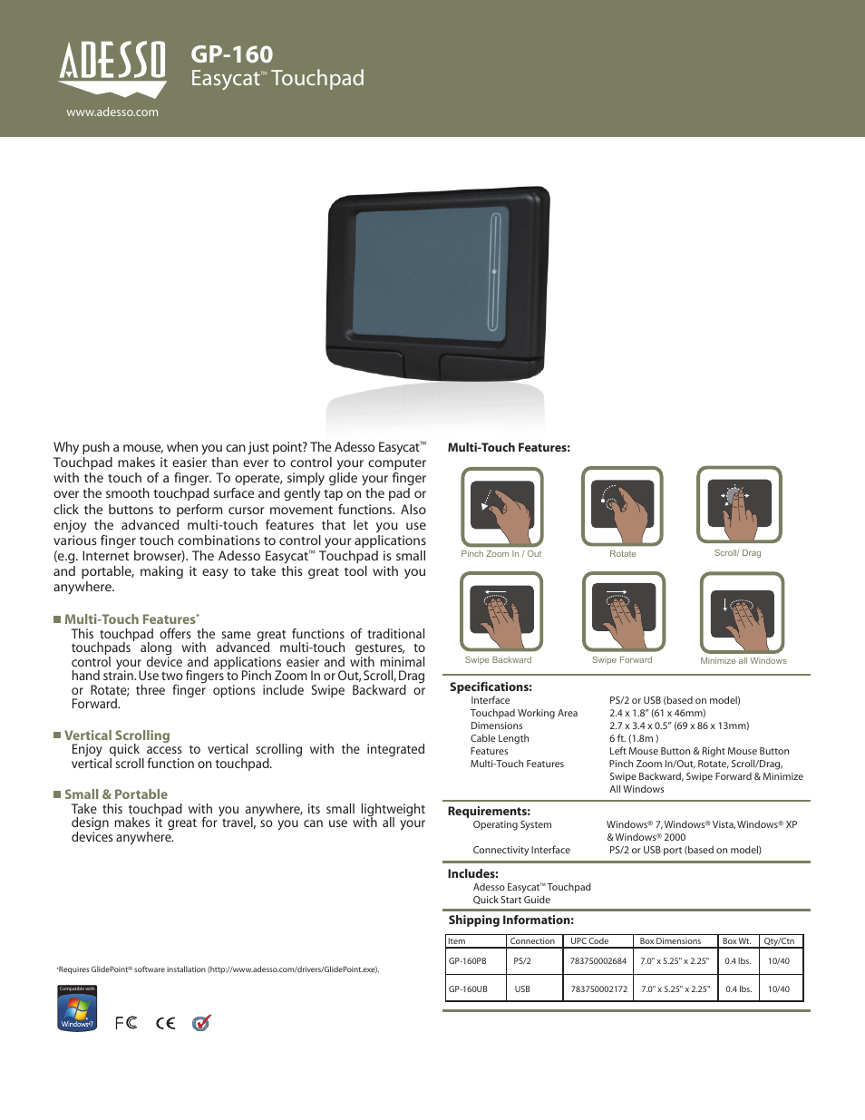 Adesso GP-160PB User Manual | 1 page