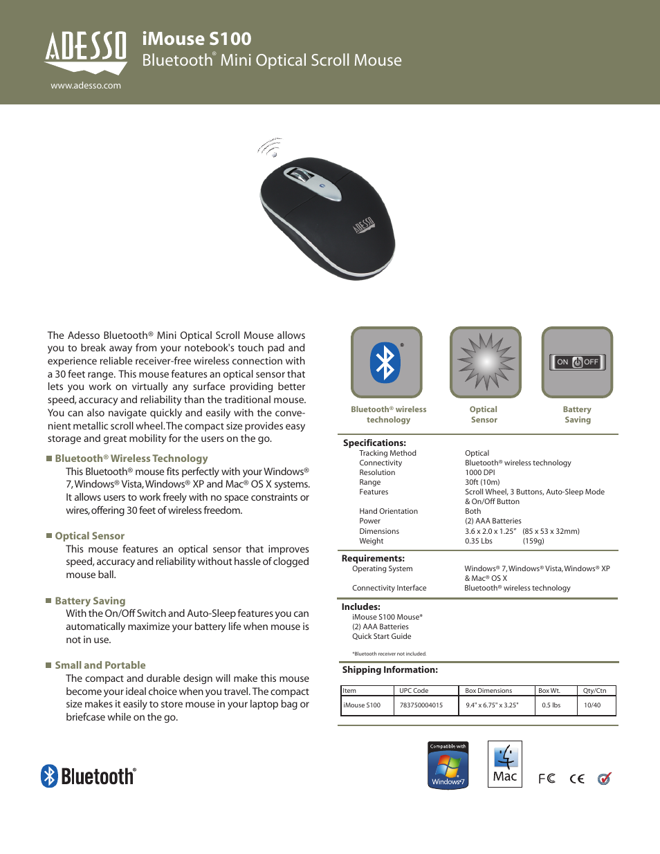 Adesso iMouse S100 User Manual | 1 page