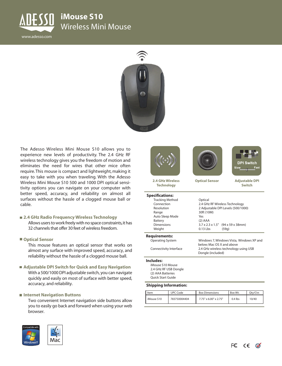 Adesso iMouse S10 User Manual | 1 page