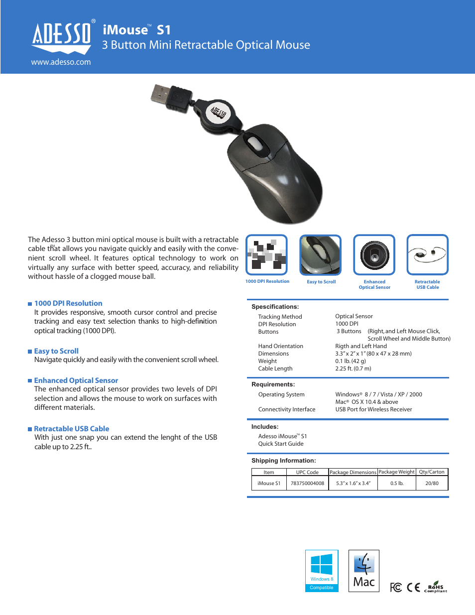 Adesso iMouse S1 User Manual | 1 page