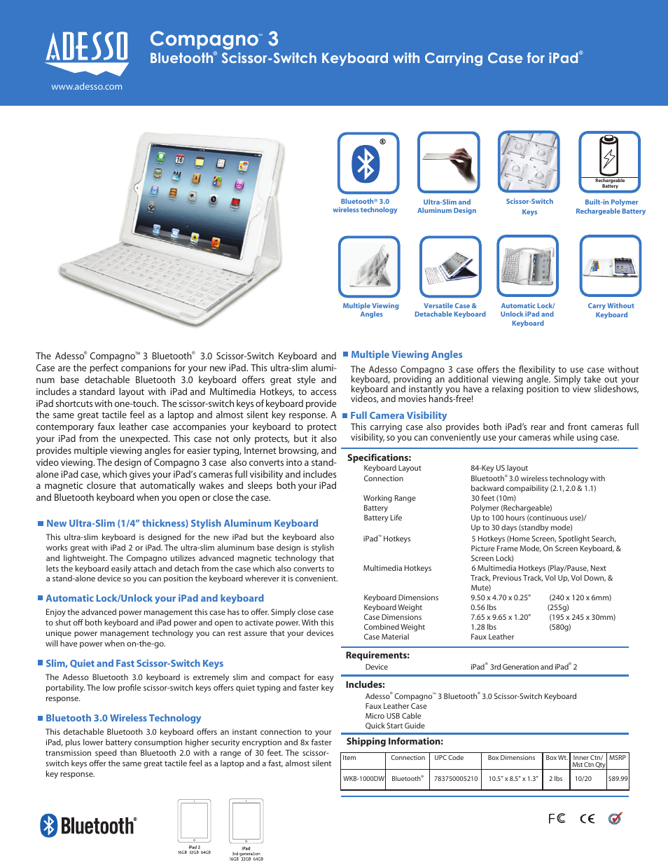 Adesso WKB-1000DW User Manual | 1 page