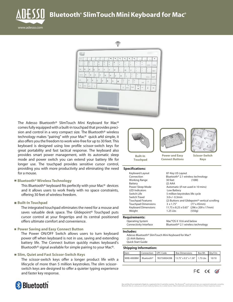 Adesso WKB-4000BM User Manual | 1 page