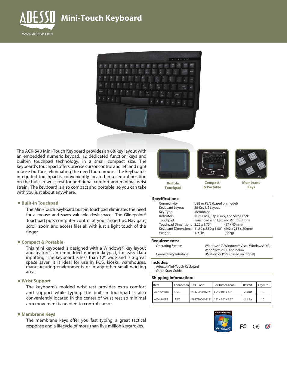 Adesso ACK-540B User Manual | 1 page