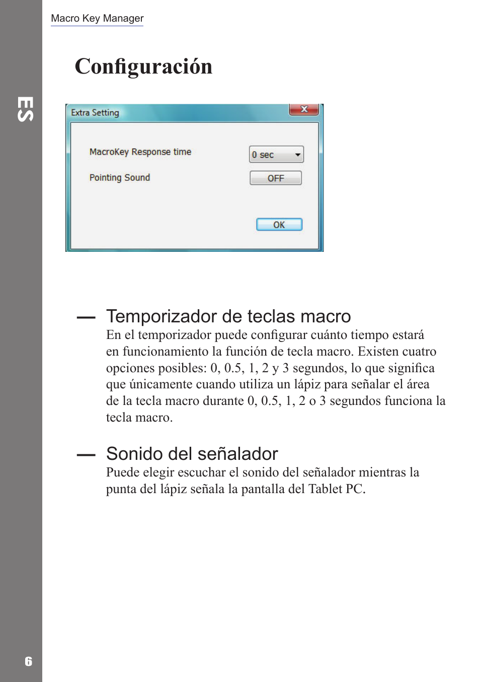 Conﬁguración, Temporizador de teclas macro, Sonido del señalador | Adesso Cybertablet M14 Users Manual User Manual | Page 19 / 36