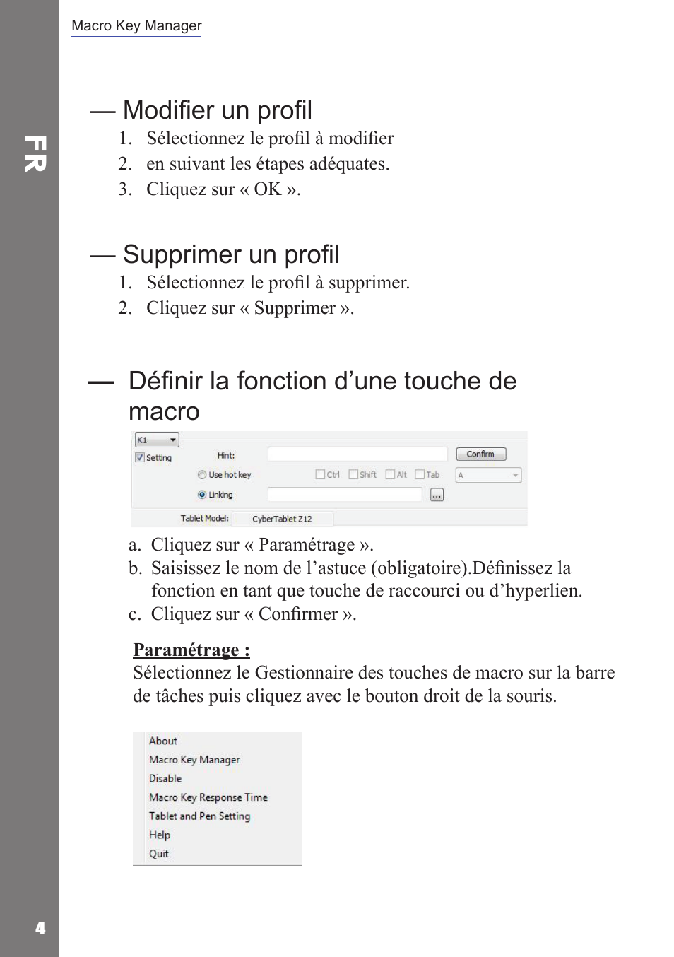 Déﬁnir la fonction d’une touche de macro, Modiﬁer un proﬁl, Supprimer un proﬁl | Adesso Cybertablet M14 Users Manual User Manual | Page 29 / 36