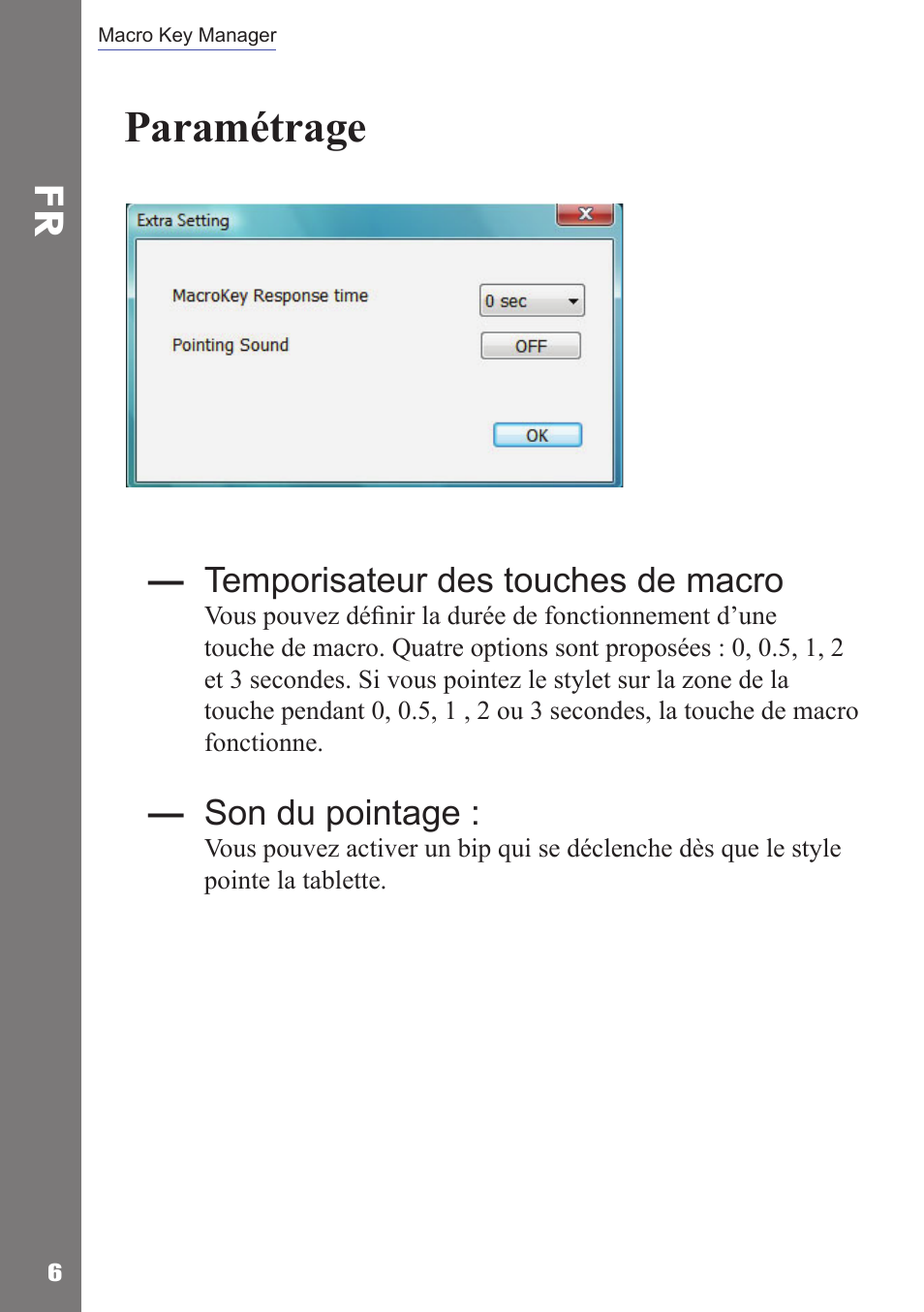 Paramétrage, Temporisateur des touches de macro, Son du pointage | Adesso Cybertablet M14 Users Manual User Manual | Page 31 / 36