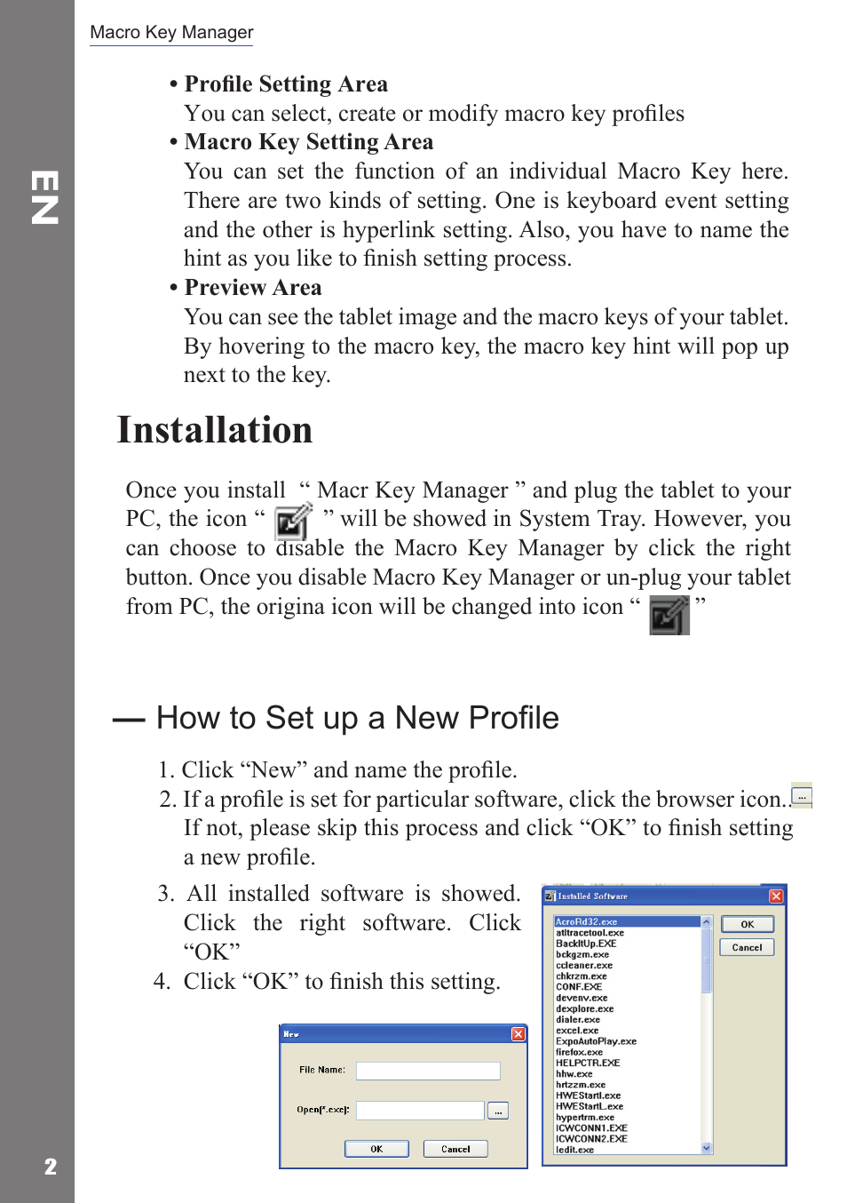 Installation, How to set up a new proﬁle | Adesso Cybertablet M14 Users Manual User Manual | Page 4 / 36