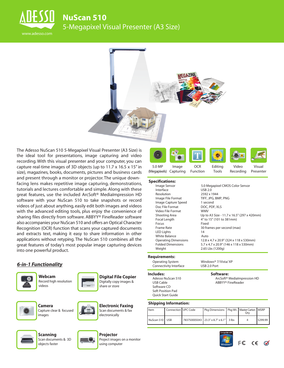 Adesso NuScan 510 User Manual | 2 pages