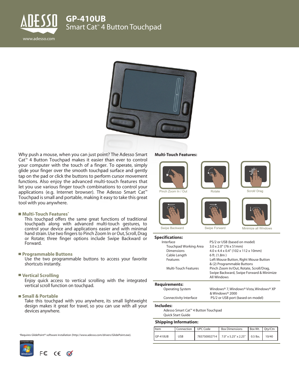 Adesso GP-410UB User Manual | 1 page