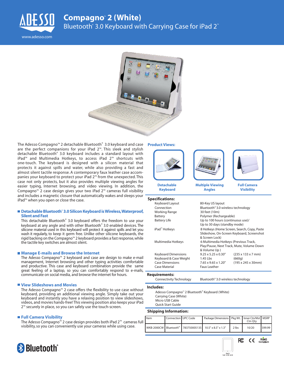 Adesso WKB-2000CW User Manual | 1 page