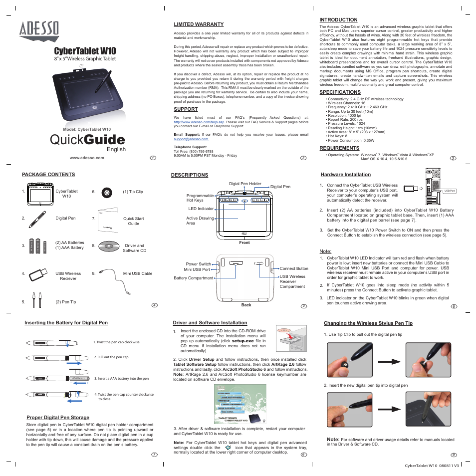 Adesso Cybertablet W10 Users Manual User Manual | 1 page