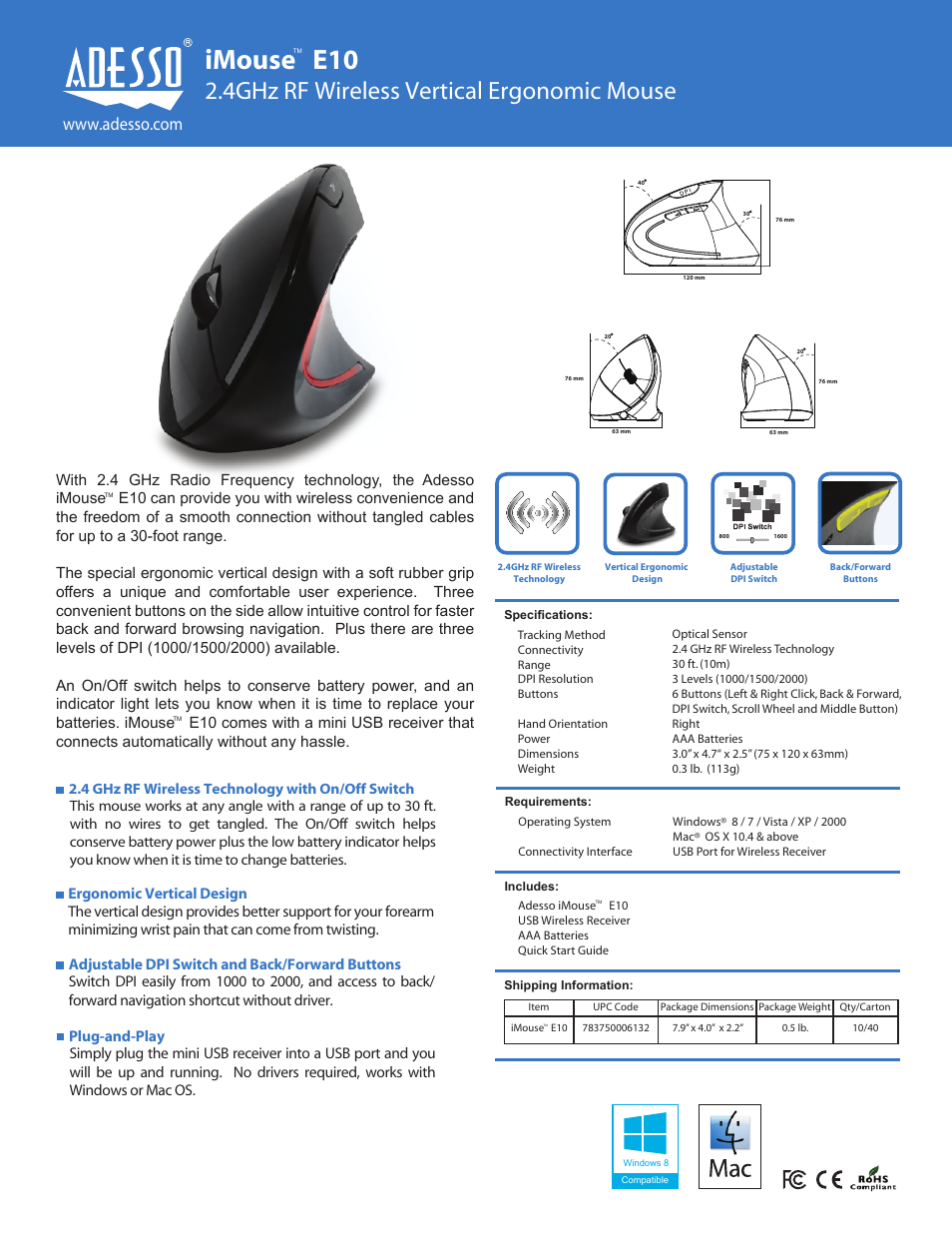 Adesso iMouse E10 User Manual | 1 page