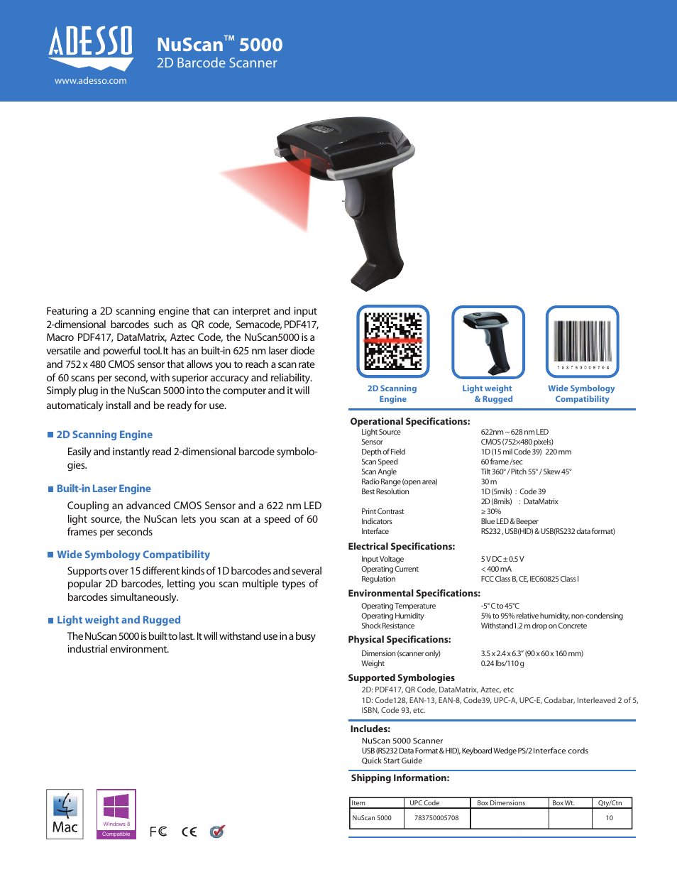 Adesso NuScan 5000U User Manual | 1 page