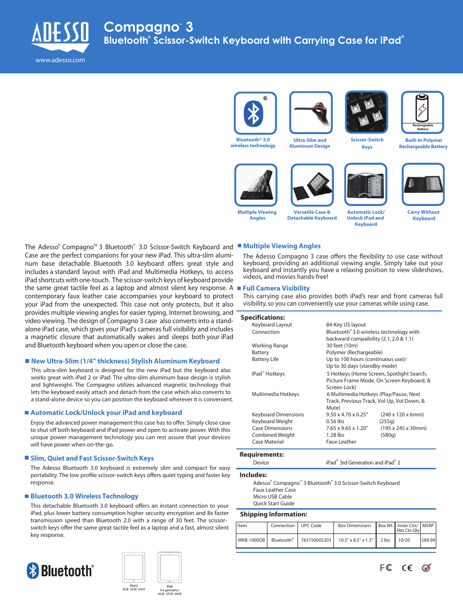 Adesso WKB-1000DB User Manual | 1 page