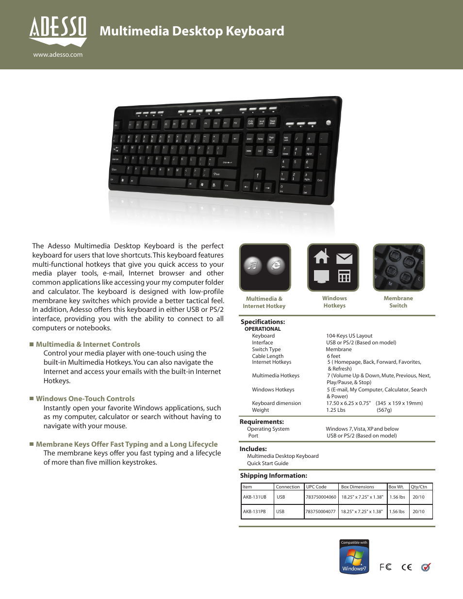 Adesso AKB-131B User Manual | 1 page