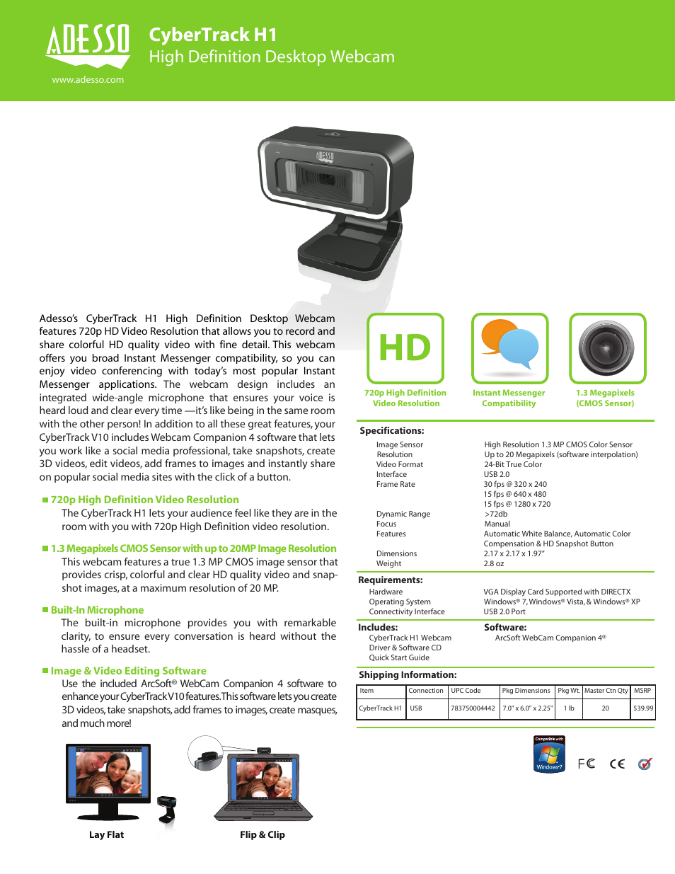 Adesso CyberTrack H1 User Manual | 2 pages