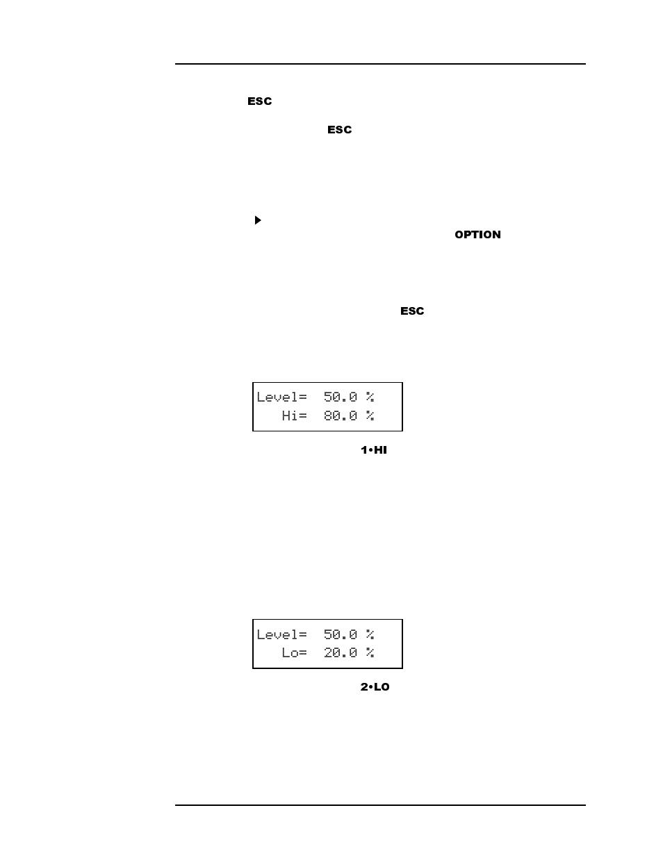 2 menu option selection, 3 exiting menus, 2 hi menu | 3 lo menu, 2 menu option selection 3.3.1.3 exiting menus, Hi menu, Lo menu, Operation, Hyho   +l   /hyho   /r | American Magnetics 187 Self-Compensating Liquid Level Controller User Manual | Page 30 / 75