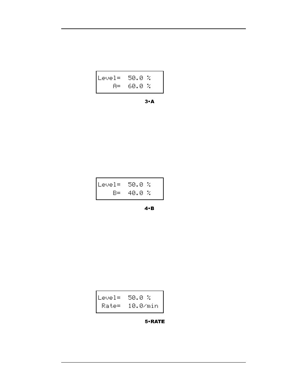 4 a menu, 5 b menu, 6 rate menu | A menu, B menu, Rate menu | American Magnetics 187 Self-Compensating Liquid Level Controller User Manual | Page 31 / 75