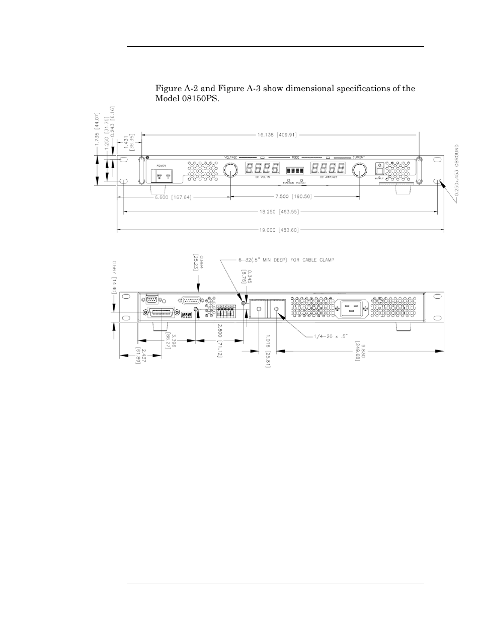 A.11.2 model 08150ps dimensional specifications, Appendix | American Magnetics 05100PS-430-601 Integrated Power Supply System User Manual | Page 187 / 224