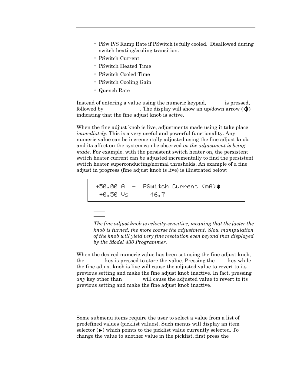 5 entering picklist values, Operation | American Magnetics 05100PS-430-601 Integrated Power Supply System User Manual | Page 47 / 224