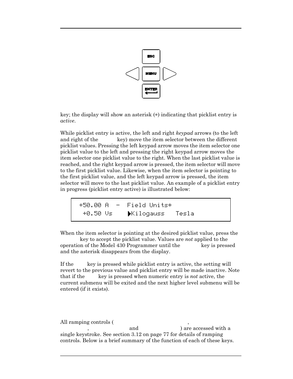 Figure 3-3. menu navigation keys, 6 single-key commands / menu, Figure 3-3 menu navigation keys | Operation | American Magnetics 05100PS-430-601 Integrated Power Supply System User Manual | Page 48 / 224