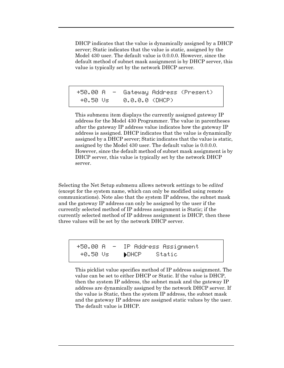 5 gateway address (present), 5 net setup submenu, 1 ip address assignment | American Magnetics 05100PS-430-601 Integrated Power Supply System User Manual | Page 90 / 224