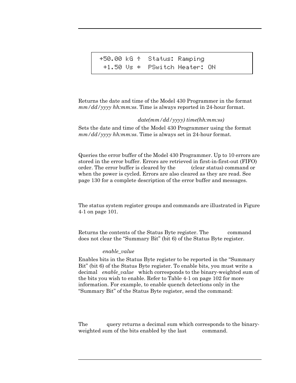 2 status system commands, Remote interface reference | American Magnetics 4Q06125PS-430 Integrated Power Supply System User Manual | Page 127 / 216