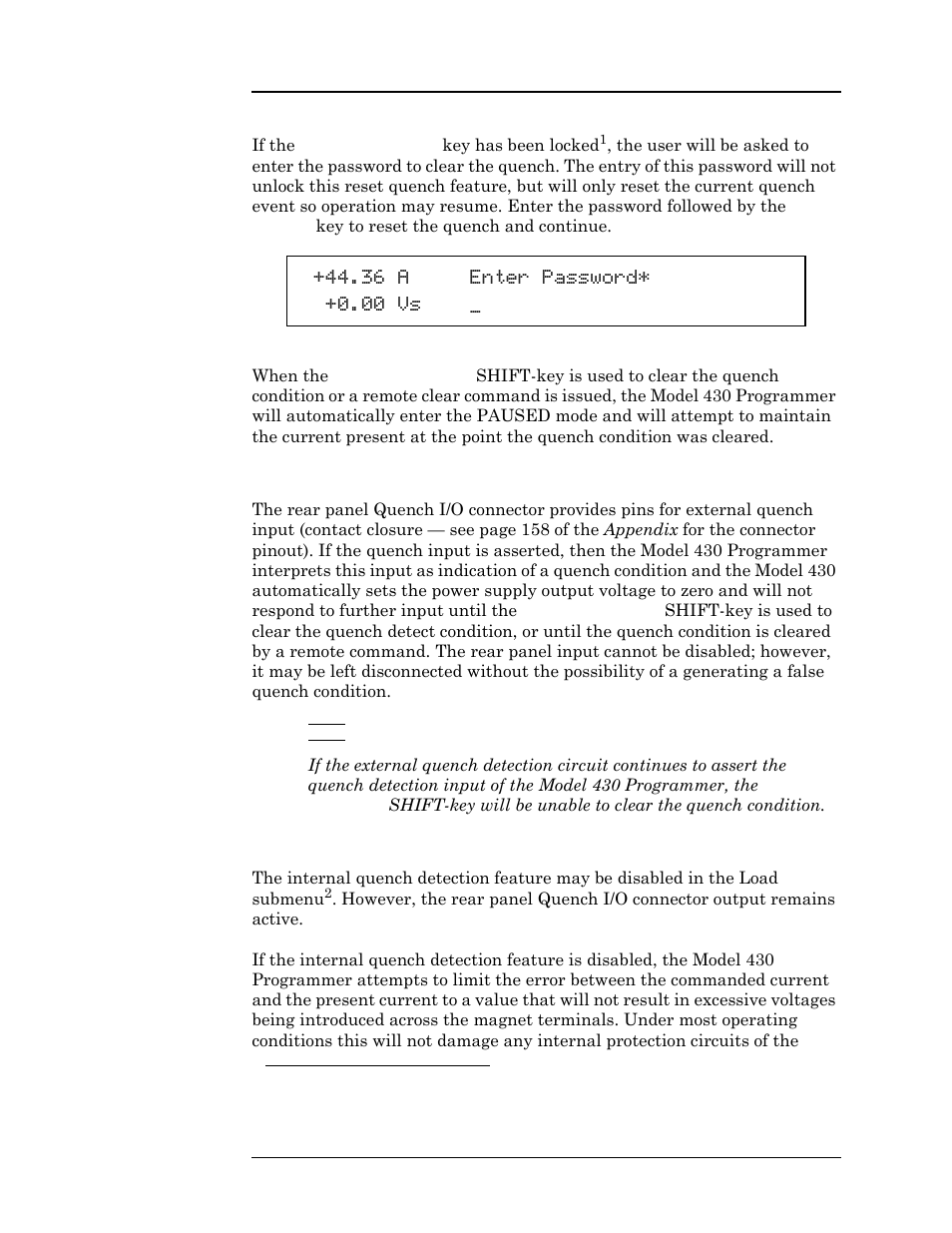 1 external quench detection, 2 disabling internal quench detection, Operation | American Magnetics 05500PS-430-601 High Stability Integrated Power Supply System User Manual | Page 111 / 228