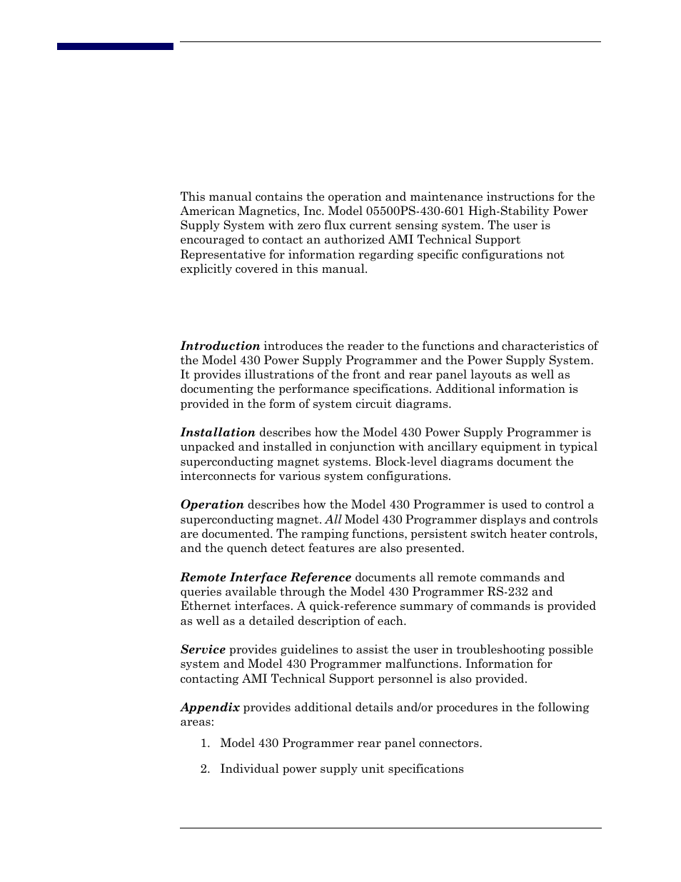 Foreword, Purpose and scope, Contents of this manual | American Magnetics 05500PS-430-601 High Stability Integrated Power Supply System User Manual | Page 13 / 228