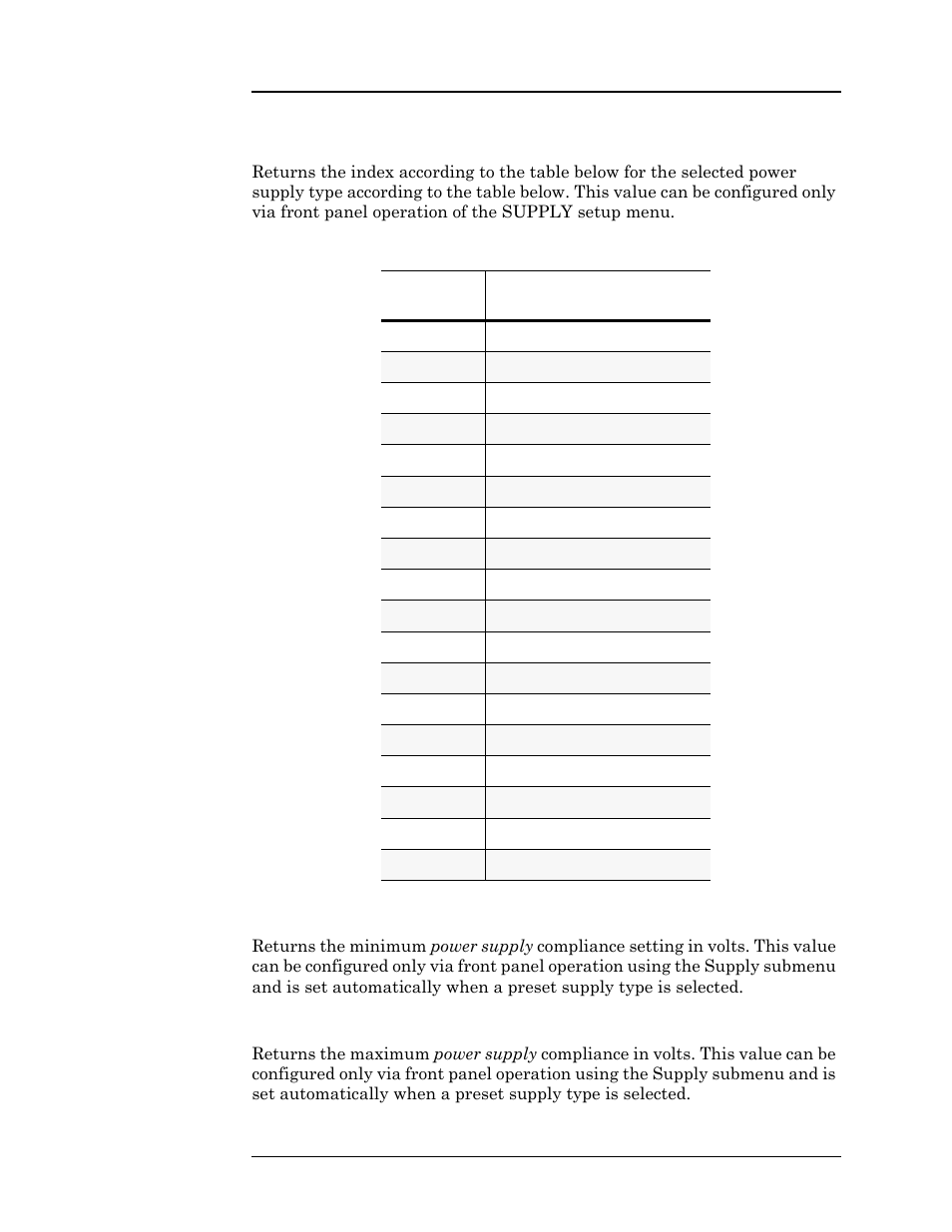 Table 4-3, Return values and meanings for, Supply:t | Remote interface reference | American Magnetics 05500PS-430-601 High Stability Integrated Power Supply System User Manual | Page 135 / 228