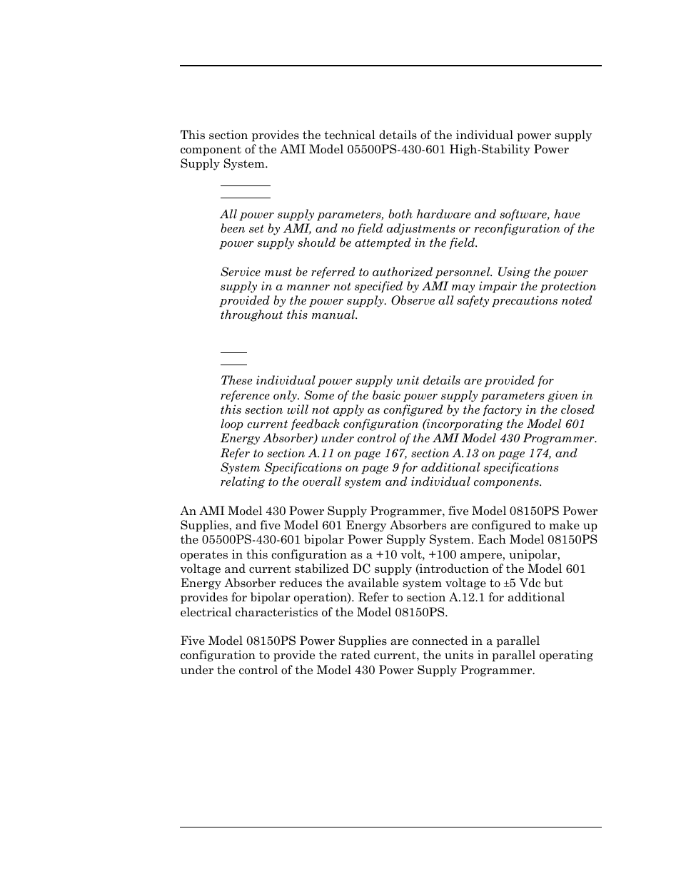 A.12 power supply details, Appendix | American Magnetics 05500PS-430-601 High Stability Integrated Power Supply System User Manual | Page 187 / 228