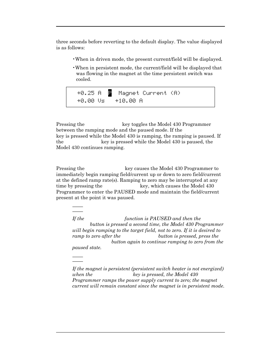 3 ramp / pause key, 4 ramp to zero key, Operation | American Magnetics 05500PS-430-601 High Stability Integrated Power Supply System User Manual | Page 56 / 228