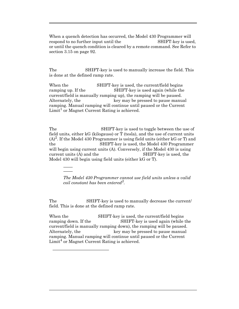 4 increment field shift-key, 5 field <> current shift-key, 6 decrement field shift-key | D 3.7.5, Operation | American Magnetics 05500PS-430-601 High Stability Integrated Power Supply System User Manual | Page 62 / 228