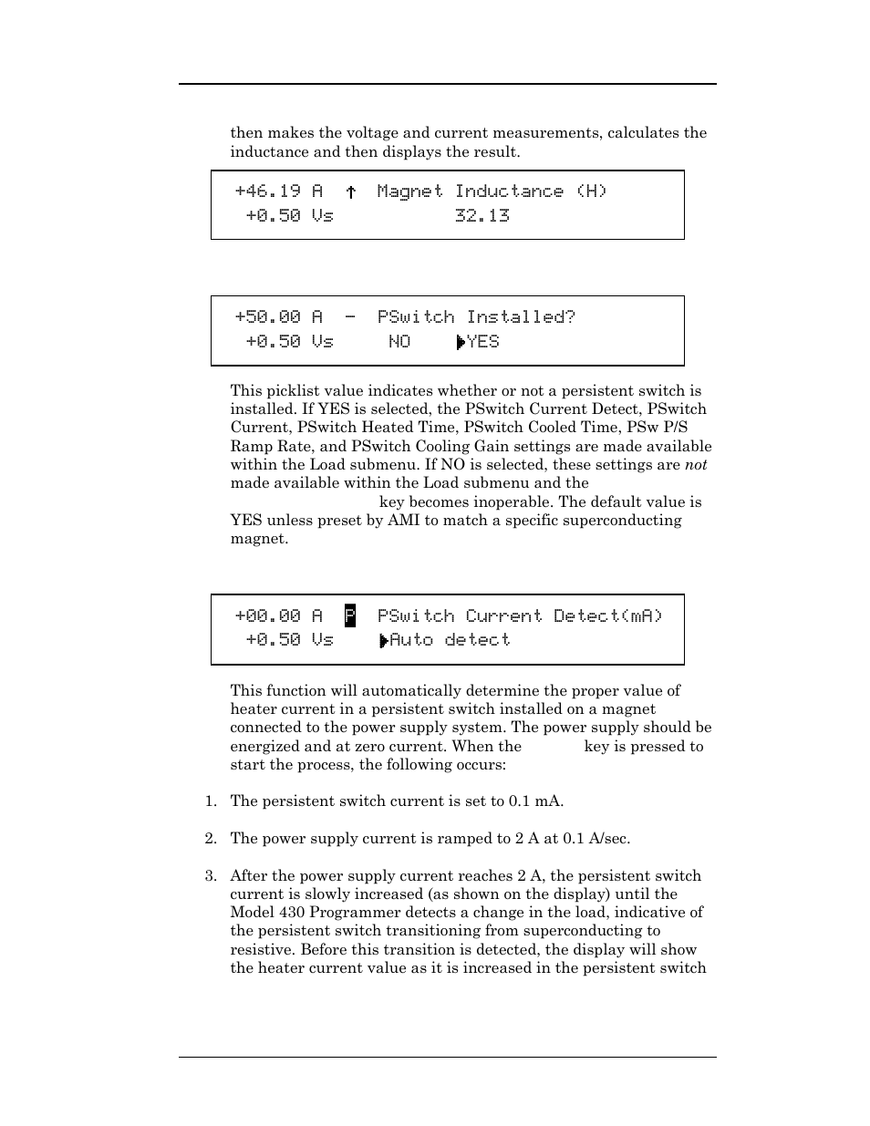 6 pswitch installed, 7 pswitch current detect (ma) | American Magnetics 05500PS-430-601 High Stability Integrated Power Supply System User Manual | Page 78 / 228