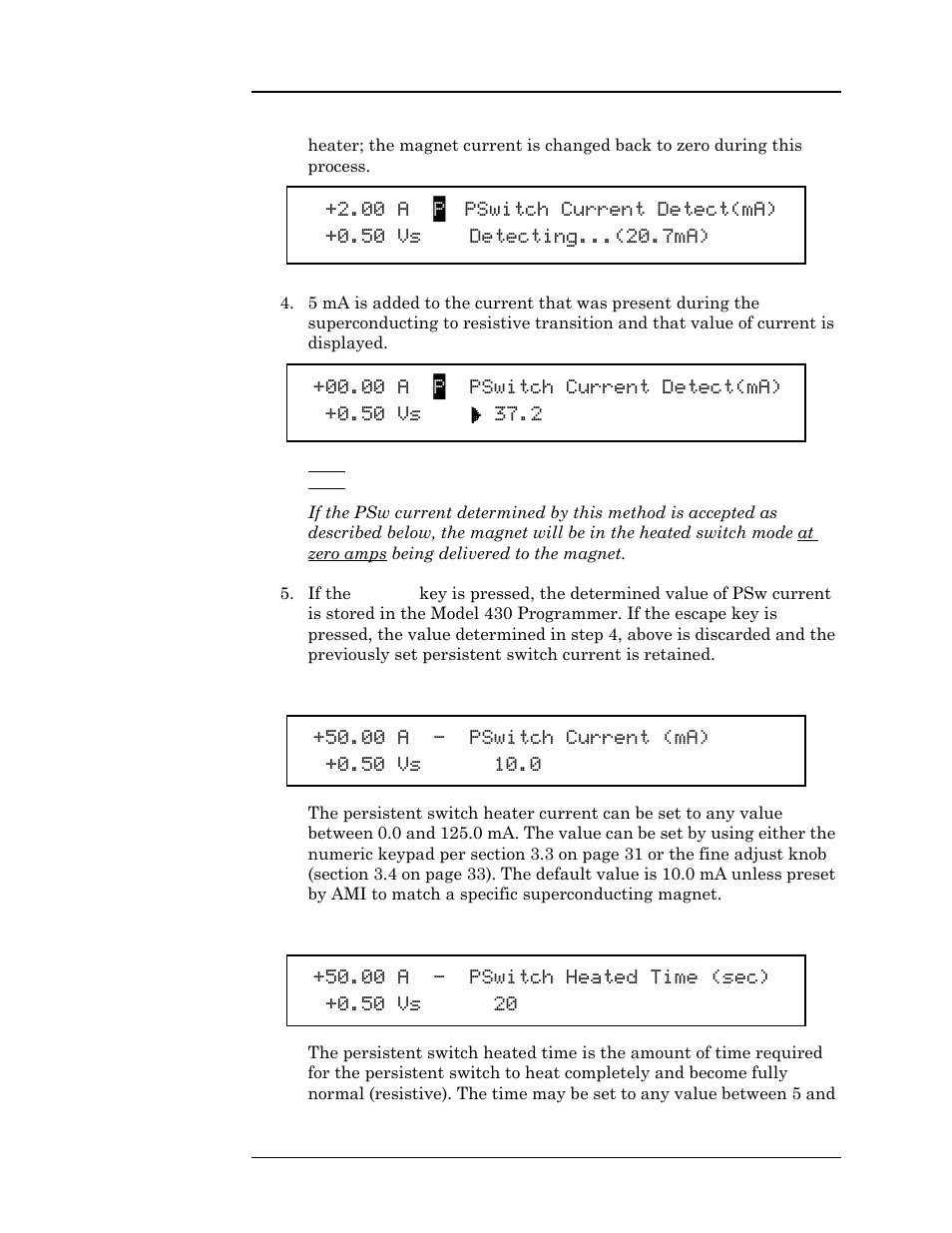 8 pswitch current, 9 pswitch heated time | American Magnetics 05500PS-430-601 High Stability Integrated Power Supply System User Manual | Page 79 / 228