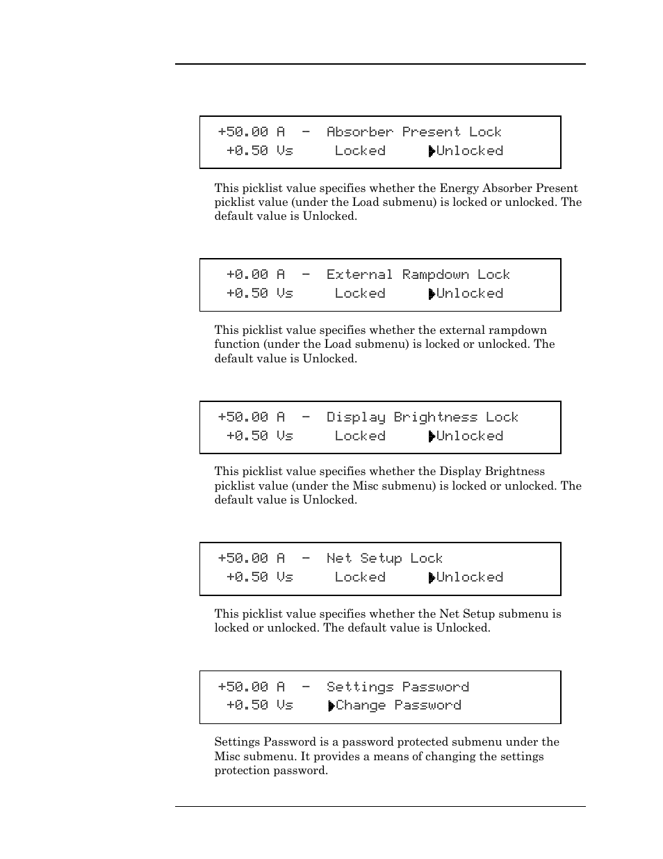 7 settings password | American Magnetics 05500PS-430-601 High Stability Integrated Power Supply System User Manual | Page 91 / 228