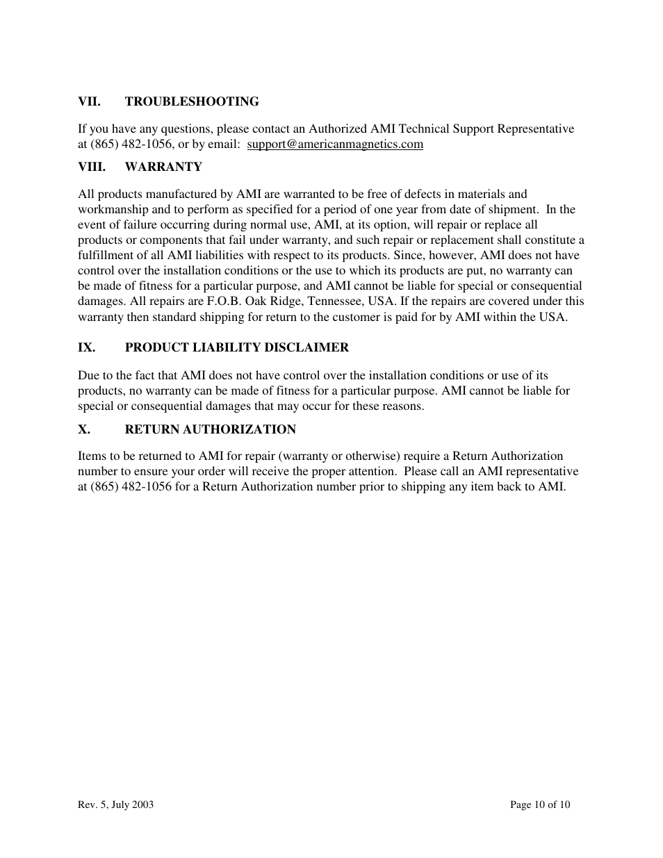American Magnetics Current Leads for Cryogenic Systems Manual User Manual | Page 10 / 10