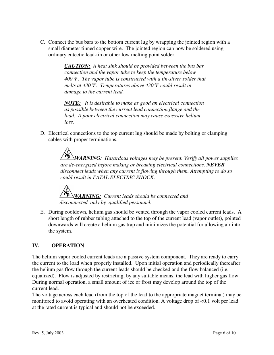 American Magnetics Current Leads for Cryogenic Systems Manual User Manual | Page 6 / 10