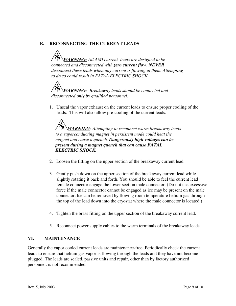 American Magnetics Current Leads for Cryogenic Systems Manual User Manual | Page 9 / 10
