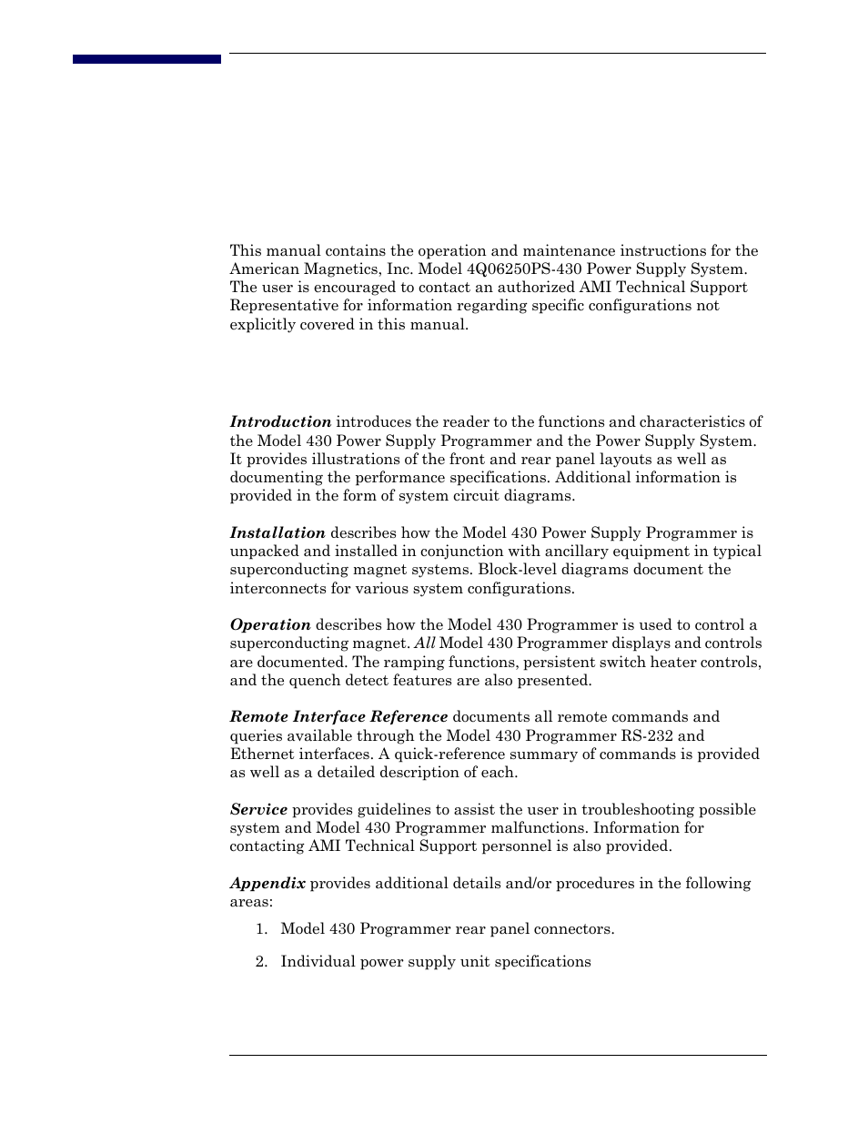 Foreword, Purpose and scope, Contents of this manual | American Magnetics 4Q06250PS-430 Integrated Power Supply System User Manual | Page 13 / 216