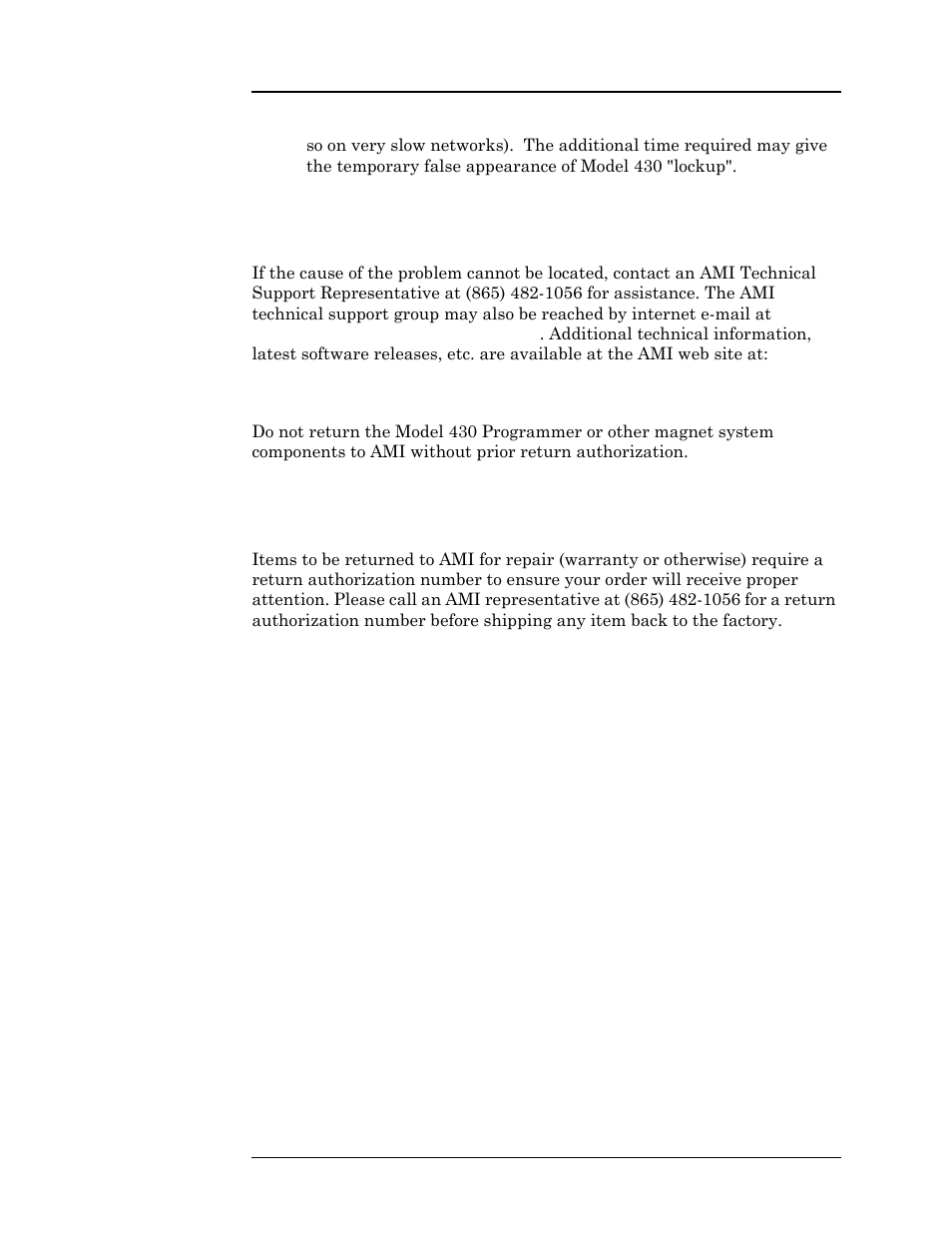 3 additional technical support, 4 return authorization, Service | American Magnetics 4Q06250PS-430 Integrated Power Supply System User Manual | Page 161 / 216