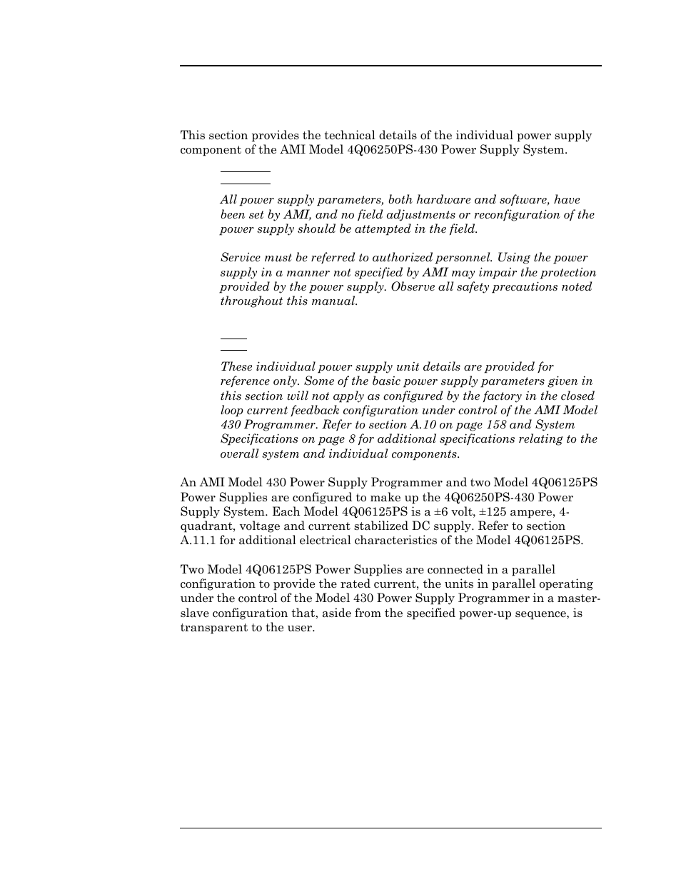 A.11 power supply details, Appendix | American Magnetics 4Q06250PS-430 Integrated Power Supply System User Manual | Page 179 / 216